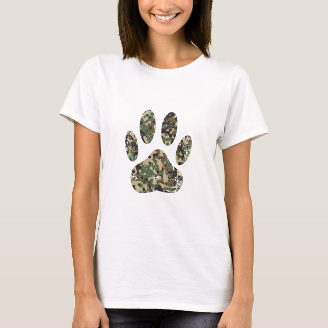 Distressed Camo Dog Paw Print T-Shirt (Front)