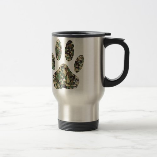 Distressed Camo Dog Paw Print Travel Mug