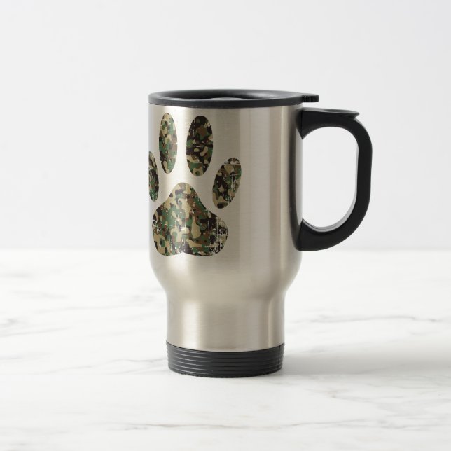Distressed Camo Dog Paw Print Travel Mug (Right)