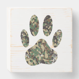 Distressed Camo Dog Paw Print Wooden Box Sign