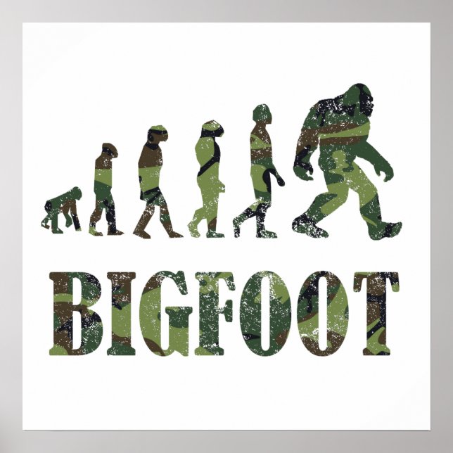 Distressed Camouflage Bigfoot Evolution Poster (Front)