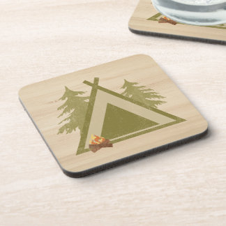 Distressed Campsite On Wood Beverage Coaster