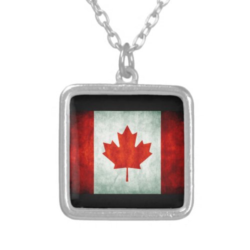 Distressed Canada Flag Silver Plated Necklace