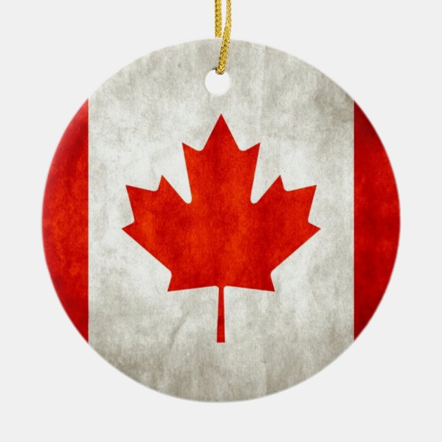 Distressed Canadian Flag Ceramic Ornament (Front)