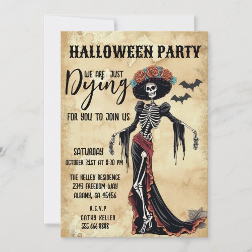 Distressed Catrina Skeleton Halloween Party Invitation