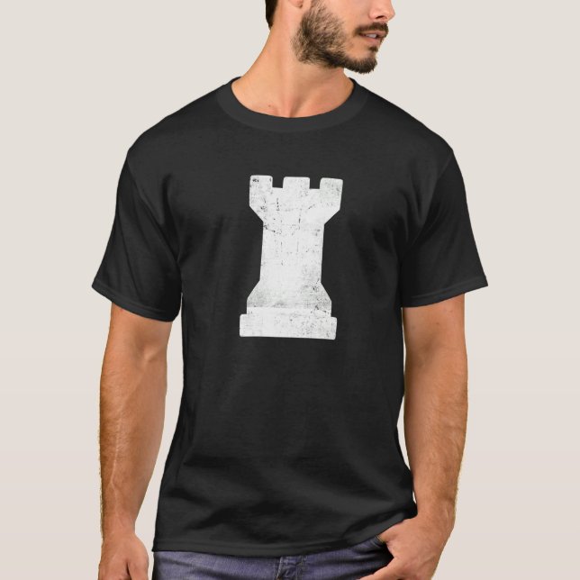 Distressed Chess Piece White Rook White Chess Cast T-Shirt (Front)