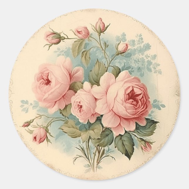 Distressed Chic,  Pink Shabby Chic Classic Round Sticker (Front)