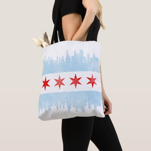 Distressed Chicago Skyline Flag Tote Bag