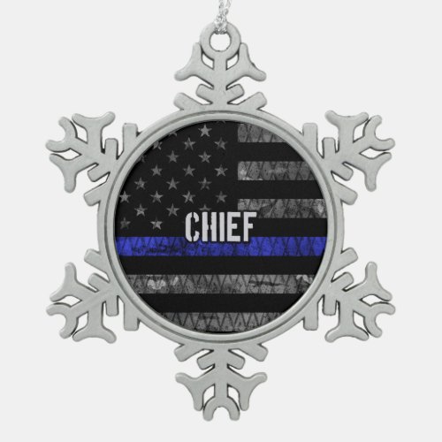 Distressed Chief Police Flag Snowflake Pewter Christmas Ornament