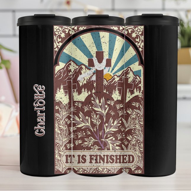 Distressed Christian It Is Finished Cross Thermal Tumbler (Creator Uploaded)