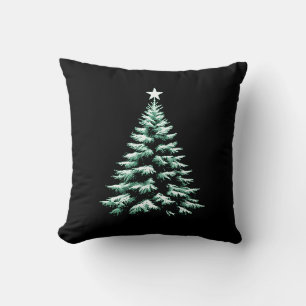 Distressed Christmas Tree Green Peppermint Stripes Throw Pillow