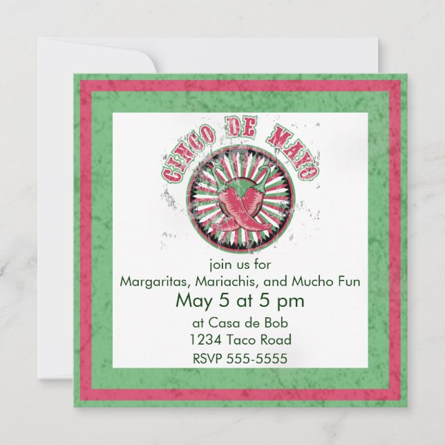 Distressed Cinco de Mayo with Peppers Invitation (Front)