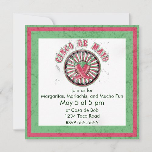 Distressed Cinco de Mayo with Peppers Invitation