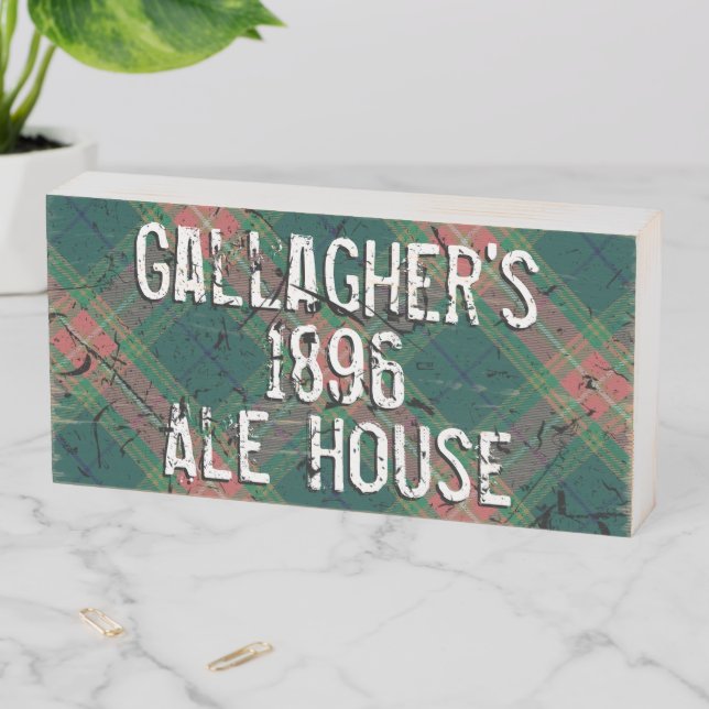 Distressed Clan Gallagher Tartan Plaid Pub Sign (In Situ Horizontal)