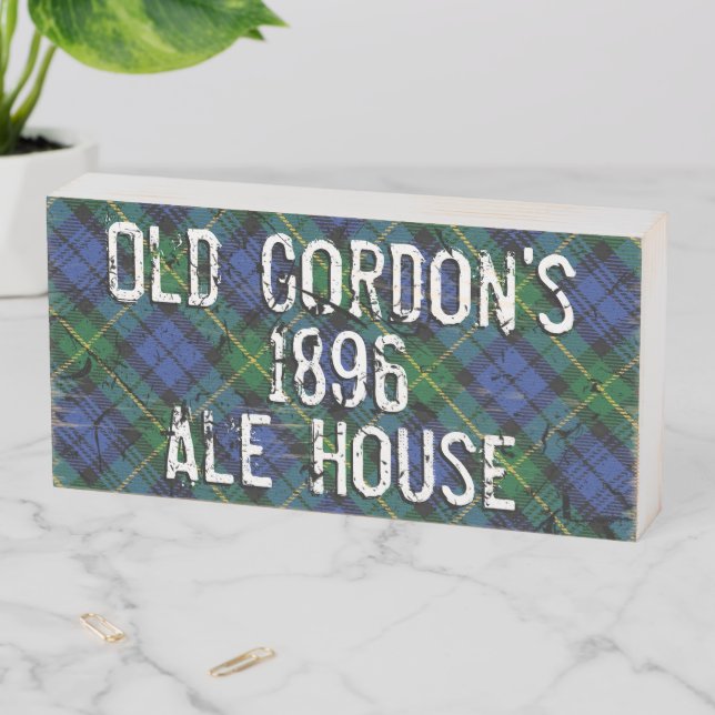 Distressed Clan Gordon Tartan Plaid Pub Sign (In Situ Horizontal)