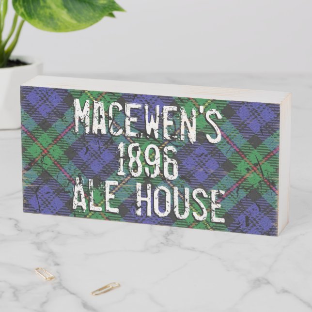 Distressed Clan MacEwen Tartan Plaid Pub Sign (In Situ Horizontal)