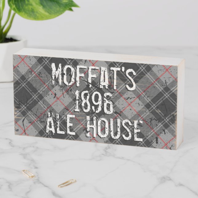 Distressed Clan Moffat Tartan Plaid Pub Sign (In Situ Horizontal)