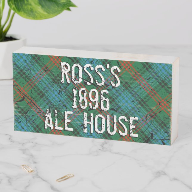 Distressed Clan Ross Tartan Plaid Pub Sign (In Situ Horizontal)
