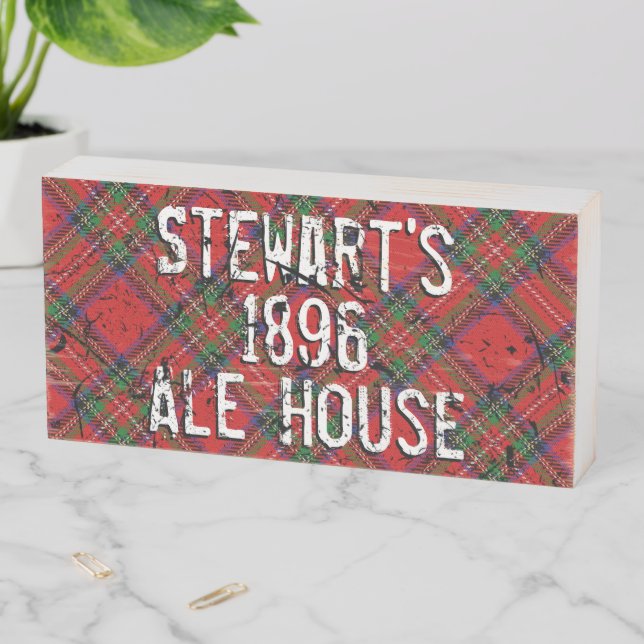 Distressed Clan Stewart Tartan Plaid Pub Sign (In Situ Horizontal)