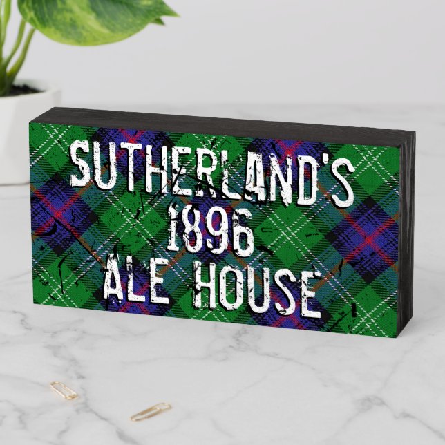 Distressed Clan Sutherland Tartan Plaid Pub Sign (In Situ Horizontal)