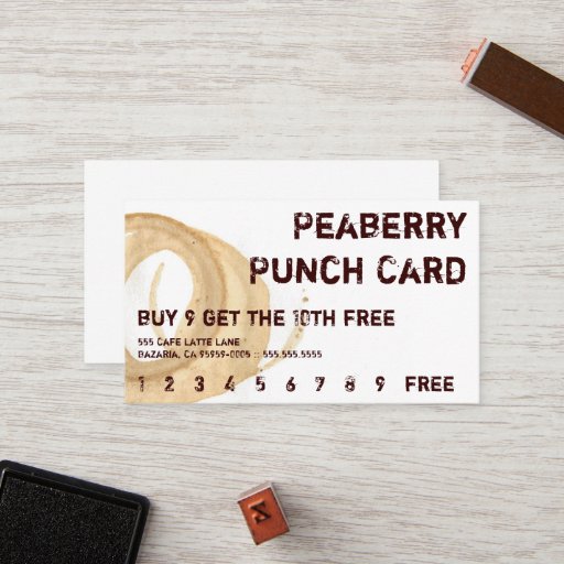 Customizable Coffee Stain Drink Punchcard Business Card Templates