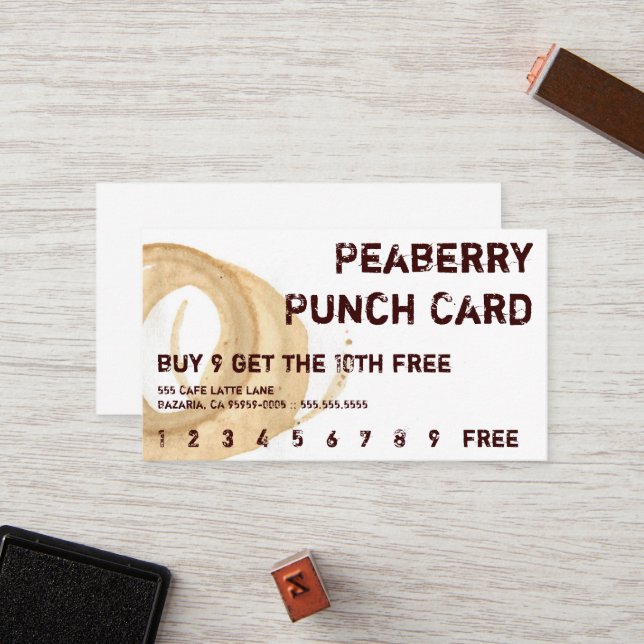 Distressed Coffee Stain Drink Punchcard Loyalty Card (Front/Back In Situ)