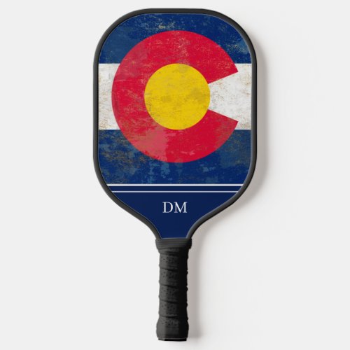 Distressed Colorado State Flag Monogram Pickleball Paddle