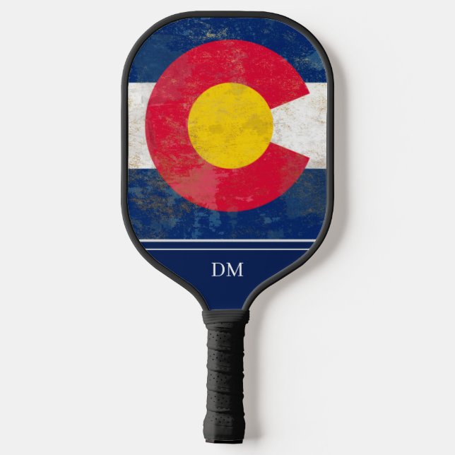 Distressed Colorado State Flag Monogram Pickleball Paddle (Back)