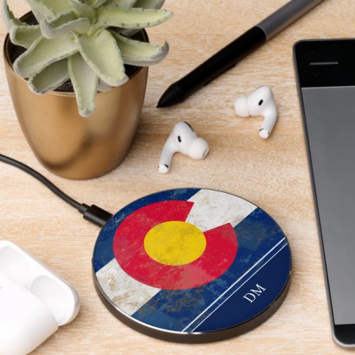 Distressed Colorado State Flag Monogram Wireless Charger