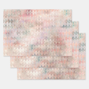 Distressed Colorful Diamond Pattern Wrapping Paper Sheets