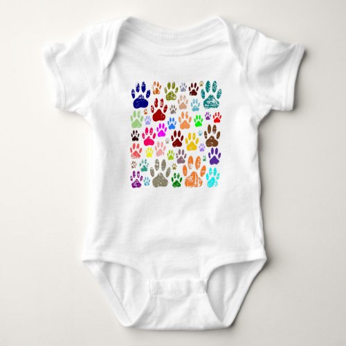 Distressed Colorful Dog Paw Prints Baby Bodysuit