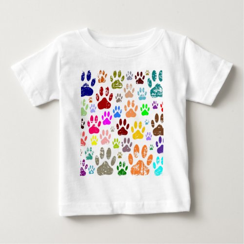 Distressed Colorful Dog Paw Prints Baby T_Shirt