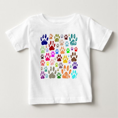 Distressed Colorful Dog Paw Prints Baby T_Shirt