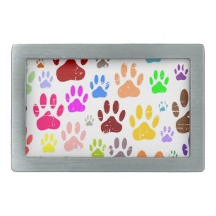 Distressed Colorful Dog Paw Prints Belt Buckle