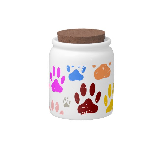 Distressed Colorful Dog Paw Prints Candy Jar (Front)