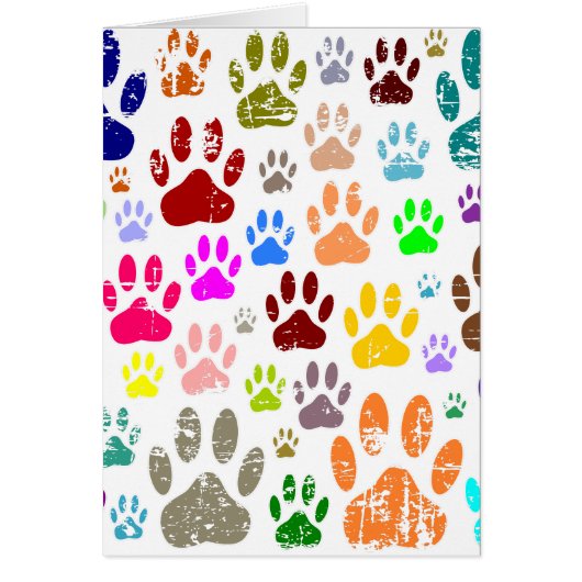 Distressed Colorful Dog Paw Prints Cards (Front)