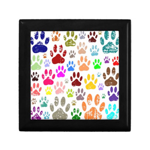 Distressed Colorful Dog Paw Prints Jewelry Box