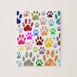 Distressed Colorful Dog Paw Prints Jigsaw Puzzle