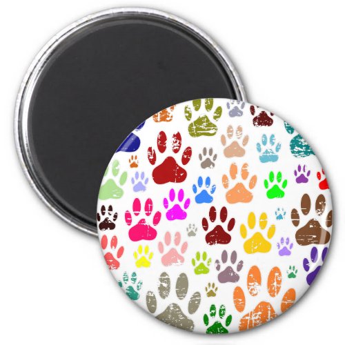 Distressed Colorful Dog Paw Prints Magnet