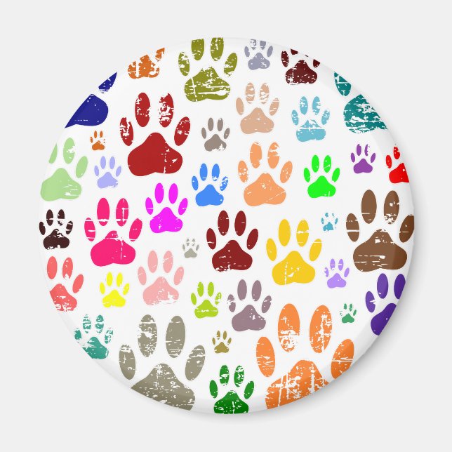 Distressed Colorful Dog Paw Prints Magnet (Front)