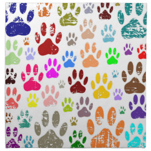 Distressed Colorful Dog Paw Prints Napkin