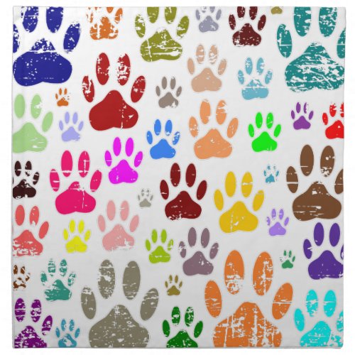 Distressed Colorful Dog Paw Prints Napkin