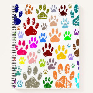 Distressed Colorful Dog Paw Prints Notebook