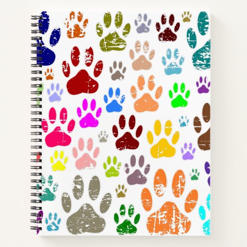 Distressed Colorful Dog Paw Prints  Notebook