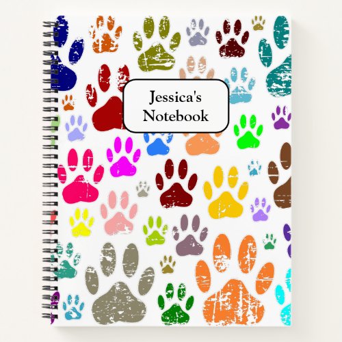 Distressed Colorful Dog Paw Prints Notebook