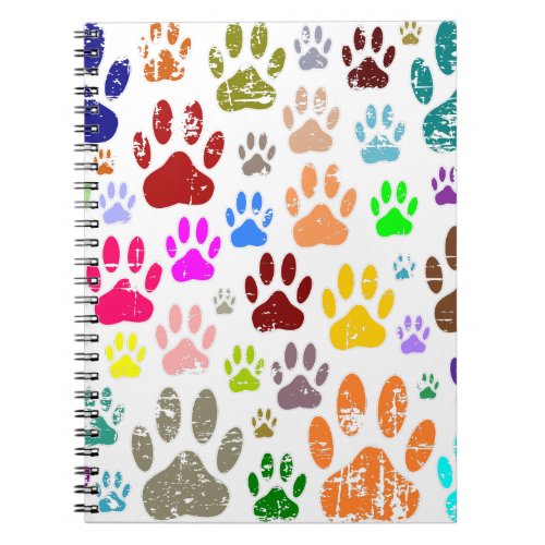 Distressed Colorful Dog Paw Prints Notebook