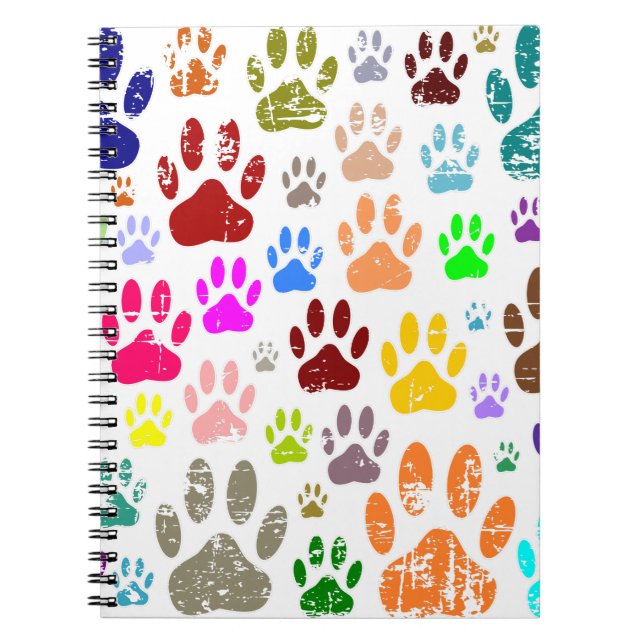 Distressed Colorful Dog Paw Prints Notebook (Front)