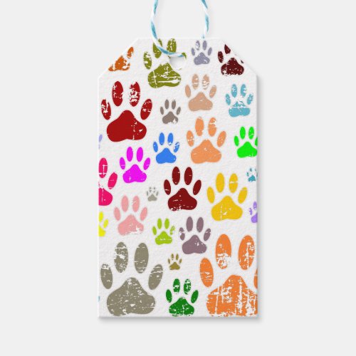Distressed Colorful Dog Paw Prints Pet Gift Tags