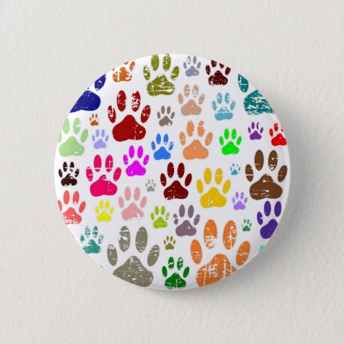 Distressed Colorful Dog Paw Prints Pinback Button