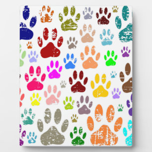 Distressed Colorful Dog Paw Prints Plaque